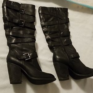 Black leather knee high boots